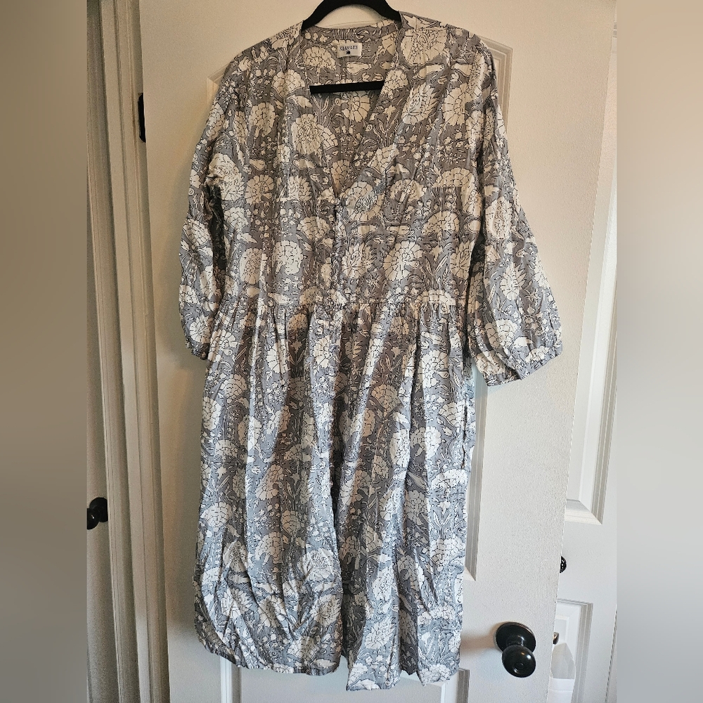 KLAVATE Deep V Neck Cotton Midi Dress